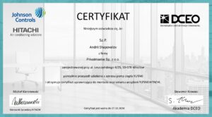 Certyfikat Hitachi pompy ciepla Privatmaster