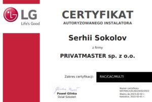 Certyfikat LG RAC CAC Privatmaster 2022