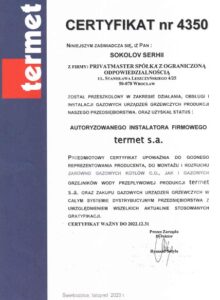 Certyfikat Termet Privatmaster 2021