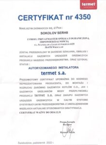 Certyfikat Termet kotly gazowe Privatmaster 2024