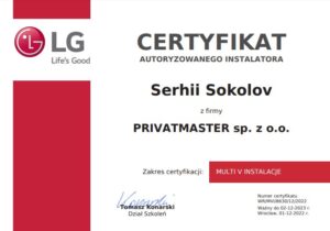 Certyfikat LG Multi-V Privatmaster 2023