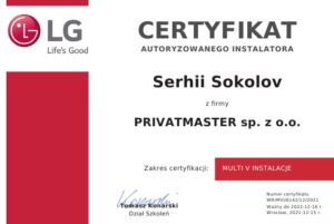 Certyfikat LG MultiV Privatmaster 2022