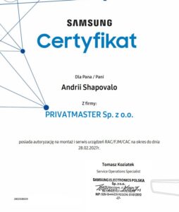 Certyfikat Samsung RAC FJM CAC 2025