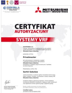 Certyfikat Mitsubishi H.I. VRV 2020
