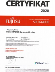 Certyfikat Fujitsu Split Privatmaster 2020