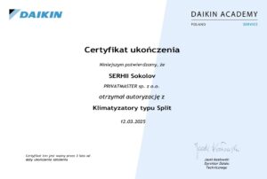 Certyfikat Daikin RAC CAC 2025
