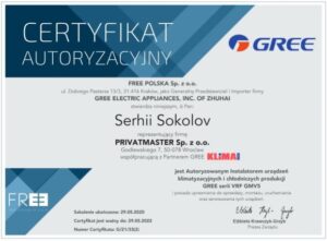 Certyfikat Gree VRF 2022 Privatmaster Wroclaw