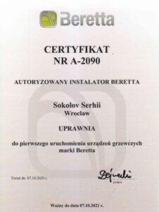 Certyfikat Beretta kotly Privatmaster