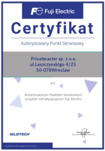 Certyfikat Fuji Electric Privatmaster 2021
