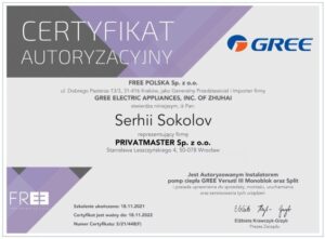 Certyfikat Gree Pompy Ciepła 2022