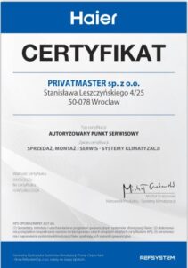 Certyfikat Haier Klimatyzacja RAC CAC Privatmaster-2023