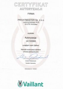 Certyfikat Vaillant Privatmaster 2021