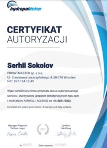 Certyfikat AirWell Privatmaster 2022