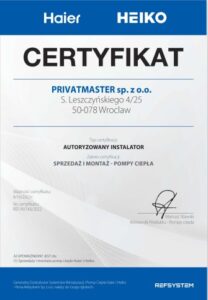 Certyfikat Heiko Pompy ciepla Privatmaster 2023