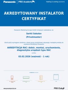 Certyfikat Panasonic RAC Privatmaster 2026