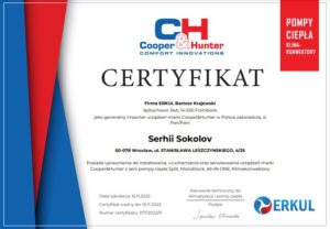 Certyfikat CooperHunter Pompy Ciepla Privatmaster 2023